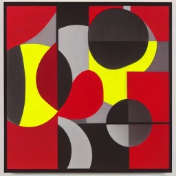 Moholy nagy painting with red circles and yellow squares on canvas