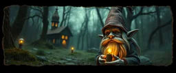style John Atkinson Grimshaw,3d airbrush render, dark elf gnome , pinhole cam, airbrush 3d rendering, in the style of Titian and Dali , torn edges on border