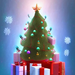 cute 3d cartoon christmas tree with biswap tokens as decoration