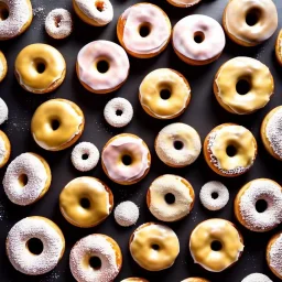 Every type of donut landscape on a black table