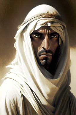 An Arab warrior in plain robes and a pale face