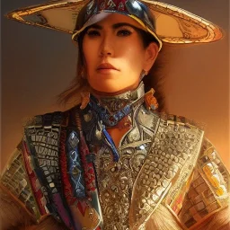 portrait,"Insanely detailed photograph of an armored gang of mariachi warriors", intricate chainmail charo, large colorful Sombrero,elegant cape, highly detailed D20, digital painting, artstation, concept art, smooth, sharp focus, illustration, art by artgerm and greg rutkowski and alphonse mucha, 8 k