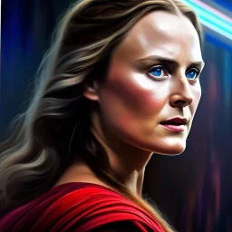 Ultra detailed fullbody Portrait in oil on canvas of Jane Foster’s Mighty Thor ,intense stare,extremely detailed digital painting, extremely detailed face,crystal clear Big eyes, mystical colors ,perfectly centered image, perfect composition, rim light, beautiful lighting,masterpiece,8k, stunning scene, raytracing, anatomically correct, in the style of robert e howard and Ken Kelley and Ohrai Noriyoshi and Simon Bisley and tomzj1