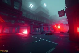 Assault on Precinct 13 , run down , night time , unity, scriptable render pipeline , red tone , volumetric , blue emission , faded fog , lighting.