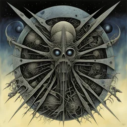 "VOIVOD" Album cover for "THE OUTER LIMITS", by Tomi Ungerer and J.P. Targete, abstract surreal composition, technically perfect smooth, mind-bending illustration, dramatic album art, muted colors, minimalism