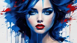 masterpiece, best quality, ultra high res, 1girl, (abstract art:1.4), bleeding blue, blue theme, visually stunning, beautiful, evocative, emotional, side view,
