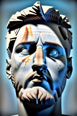 Ultra Realistic image, roman sculpture, white marble material, Lionel Messi, gold winner Laurel crown, miguel angel style, chisel style, emperor, waist up portrait, epic, celestial style, cinematic lighting, God light, god rays, 4k resolution, smooth details, ornate details, soft lighting, unreal engine 5, sky and clouds background.