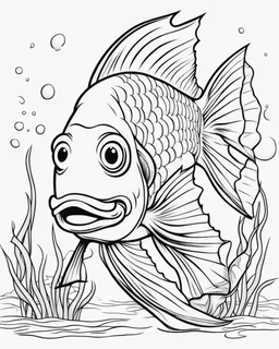 Cartoon outline, Tambaqui fish full body, coloring pages, no color, highly detailed, black and white, white background, highly detailed