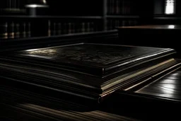 a black book, in library, dark atmosphere
