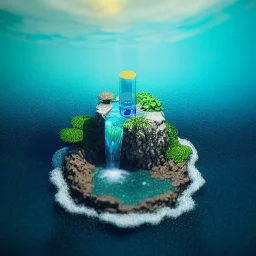 The Isometric Glass Tall Box Mini Model Little Real Island Mixed Water Fall Under Ocean Sunshine Summer Background Blue Sea, The Last Of Us / Avatar, Octane Render / ZBrush, Cinematic, IMAX Film, Nikon D750, 16K, Autostereoscopy, Anthropomorphic, Golden Ratio, Geometry, Symmetric, Depth Of Field, Highly Detailed, Ultra Realistic, Beautiful Lighting, Halfrear Lighting, Soft Light, Candoluminescence, Cast Shadow, Reflective, Glow, Translucent, Normal Map, Carbonated --testp