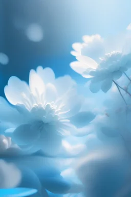 Soft blue colors, floating, ambient music, soft light, relaxing image, flowers, pro Shoot, detailed, realistic, 4k