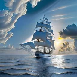 silver lining at the horizon with some modern sailing ship