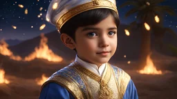 little very young Zoroastrian boy, handsome, peaceful, gentle, confident, calm, wise, happy, facing camera, head and shoulders, traditional Zoroastrian costume, perfect eyes, exquisite composition, night scene, fireflies, stars, Zoroastrian landscape, beautiful intricate insanely detailed octane render, 8k artistic photography, photorealistic concept art, soft natural volumetric cinematic perfect light, chiaroscuro, award-winning photograph, masterpiece, Raphael, Bouguereau, Alma-Tadema