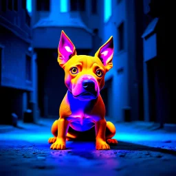 a PURPLE AND ORANGE DOG, BIOLUMINESENT, IN A DARK CITY , HIGH DEF, VRAY, 8K 3Dhttps://stablecog.com/generate?o=e591ce95-6650-410b-be14-ccdb1b920760