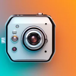 Tiny cute isometric metallic retro dslr camera, soft smooth lighting, with soft colors, 100mm lens, 3d octane render, cinema4d, trending on polycount, modular constructivism, blue background, physically based rendering, centered.