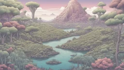 comic style, highly detailed ,gorgeous otherworldly landscape, otherworldly plants