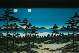 A tundra at nighttime painted by Utagawa Hiroshige