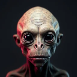 Organic with a biological mad skin texture of an alien face an animal look without nose and big black eyes