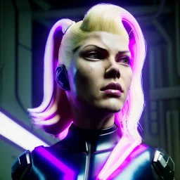 Actress, young Katheryn Winnick, android woman, circuits in face, glow painted face, shaved hair, ghost in the shell, leather coat, cyber punk, neon, army, bamboo, blood, portrait, studio photo, gradient background, unreal engine 5, soft color, 16 bit, god lights, ray tracing, RTX, lumen lighting, ultra deatail, volumetric lighting, 3d, finely drawn, hd.