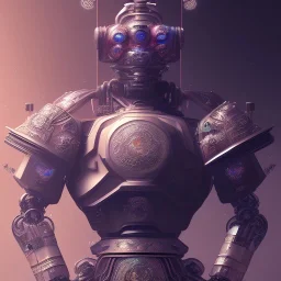 A portrait of a crystalised robot samurai with yakuza tatu, atmospheric, realistic, unreal engine cosmic galactic, cinematic lighting, octane render, random colors, transparent, cosmic ambiance, masterpiece, art by Yoji Shinkawa, composing fit inside