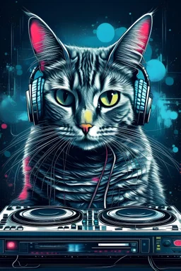 Portrait of a cat DJ in cyber punk style