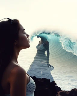 Girl,Body painting Double exposure sea wave,nature Neo Surrealism ,surrealism collage