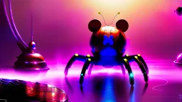 a spider mickey mouse hybrid, photorealism, movie screen capture, horror, sci-fi, retrofuturism,