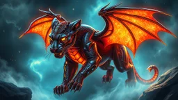 A panther with shimmering dragon scary ,cool wings