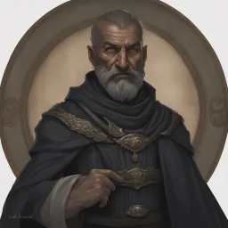 Dnd, fantasy, portrait, archimage, in style of medieval fresco, ruthless, violent, old, black robe
