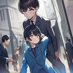 clear focus,high resolution, a anime kid, rough line, cartoon, masterpiece, best quality, dynamic pose, intricately detailed outfit, intricately detailed face, perfect eyes, wearing a blazer uniform