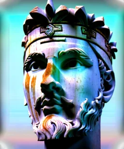 Ultra Realistic image, roman sculpture, marble deluxe material, Lionel Messi, Laurel leaves crown model, miguel angel style, chisel style,wide stripes of light blue and white paint, emperador, waist up portrait, cinematic lighting, God light, god rays, 4k resolution, smooth details, ornate details, soft lighting, unreal engine 5, sky background.