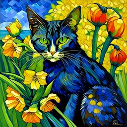 Van Gogh Iris Cat Mama Art Print