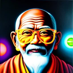 Ultra detailed fullbody Portrait in oil on canvas of Master Roshi wearing glasses,kamehameha,extremely detailed digital painting, extremely detailed face,crystal clear Big glowing eyes, mystical colors ,perfectly centered image, perfect composition, rim light, beautiful lighting,masterpiece,8k, stunning scene, raytracing, anatomically correct, in the style of robert e howard and Wizyakuza and Ohrai Noriyoshi and Simon Bisley and uncannyknack