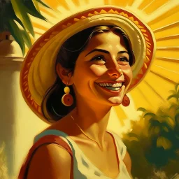 mexican woman smiling turning around looking into camera neoclassism painting sun kalho