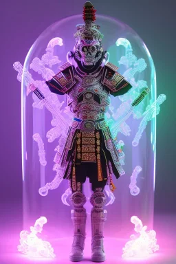 Futuristic Neon crystal skeleton samurai smoke glass fire water