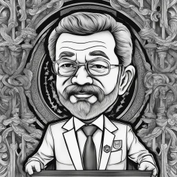 Retrato chibi de Luis Ignacio Lula da Silva presidente de Brasil, serio, calidad ultra, hiperdetallado, color blanco, y negro, full body