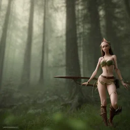 franz frazetta styl, cute elf hunter in the forest clearing