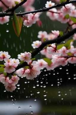 Hujan membasahi bunga sakura