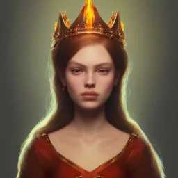 girl,fire queen, crown on head, close up portrait by Greg Rutkowski