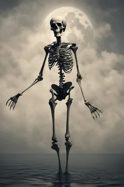 A graceful skeleton demigod floating through a ...