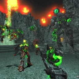 Hexen, unreal tournament, first person shooter, video game sceenshots, doom 2, duke nukem, daggerfall, 90’s, scifi, colorful, 90’s 3d, 90’s museum, 90’s mall, cute, gundam models, Happy, video game 3d