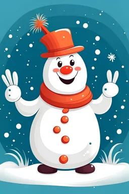 waving snowman with falling snow in the background and wishing you a merry Christmas
