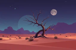 Concept art of an alien desert dead tree, no background, low poly, retro graphics