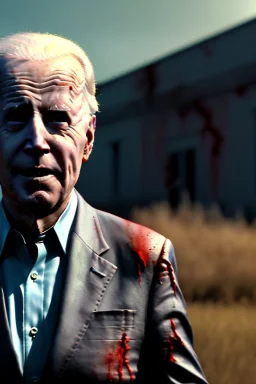 Ultra realistic image, joe biden zombie, zombie performance, blood, torn arm, night, walking twisted, waist up view, walking dead style, dark ambient, highly detailed, sky background, concept art, unreal engine 5, god rays, ray tracing, RTX, lumen lighting, ultra detail, volumetric lighting, 3d, finely drawn, high definition, high resolution.