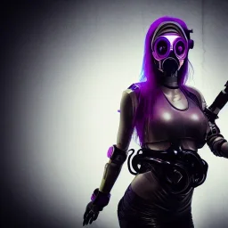 Cyberpunk, female,Alien, gas mask, laser rifle, hands, metal, mars, gyro,sexy,8k, fighting