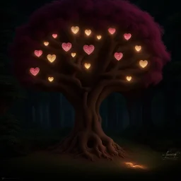 Loveheart-shaped_tree, fairies_living_freely_inside_the_tree's_heart, small _fairy_village_lit_by_fireflies, insanely_detailed, photorealistic, beautiful_light_and_shadows, peaceful, a_magical_fairytale Modifiers: Nikon D850 digital painting elegant dof extremely detailed Award winning photography fantasy studio lighting intricate 8k oil on canvas cinematic lighting photorealistic dynamic lighting award winning fantastic view close up hyperrealistic ultra detailed 4K 3D crisp quality Unreal Engi