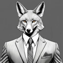 Illustrative sketch of an image of a humanoid fox, ironic, suit and tie, ultra quality line art, 8k