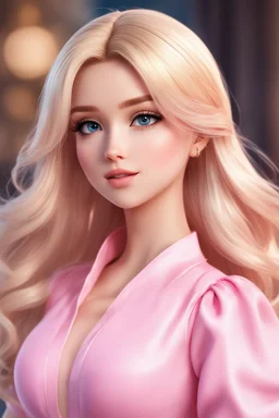 a girl with blonde hair wearing a pink dress, photorealistic anime girl render, anime barbie doll, realistic anime 3 d style, realistic cute girl painting, realistic anime artstyle, realistic anime art style, 3 d anime realistic, anime barbie in white, realistic - anime, kawaii realistic portrait, photorealistic anime, realistic young anime girl, semi - realistic anime