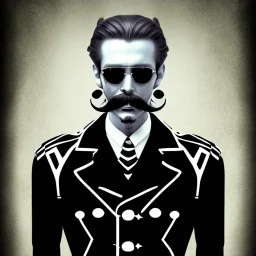 Homme mince avec grosse moustache sur une moto