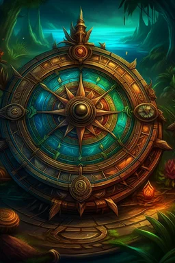 Digital art illustration of the ancient compass of guidance, a card with intricate detailing and ancient symbols, designed to guide players and provide them with the ability to rearrange piles on the game board, allowing complete control over the game strategy. the illustration will capture the essence of adventure and mystery, with a touch of fantasy, using vibrant colors and digital painting techniques.